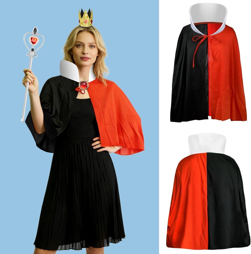 Abitoncc Store 4Pcs Queen Hearts Dress-up Accessories with Cape Crown Wand Red Brooch for Women on Halloween Xmas - Image 5